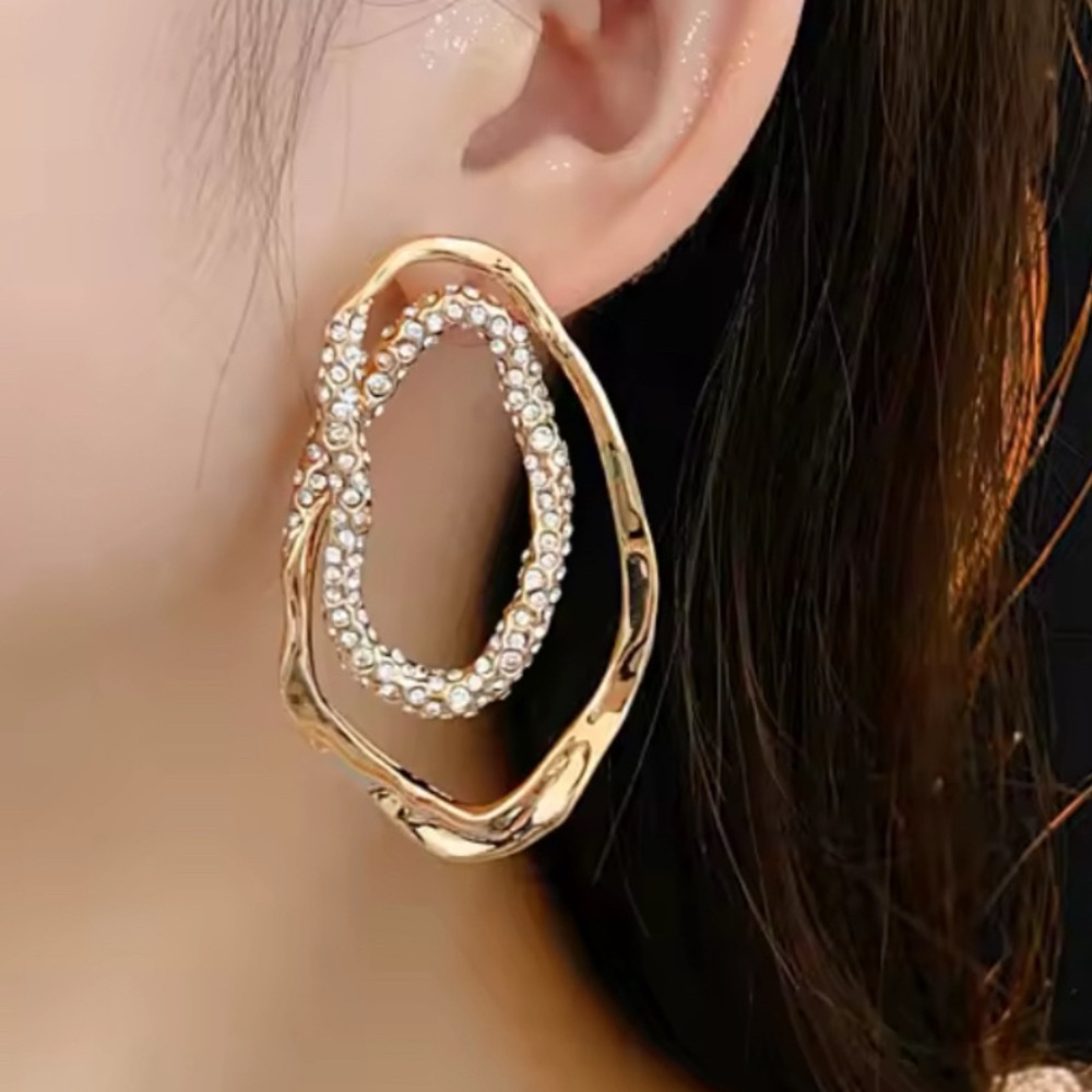 Solanales STYLE Crystal Double Loop Earrings Gold Clear CZ AP21
